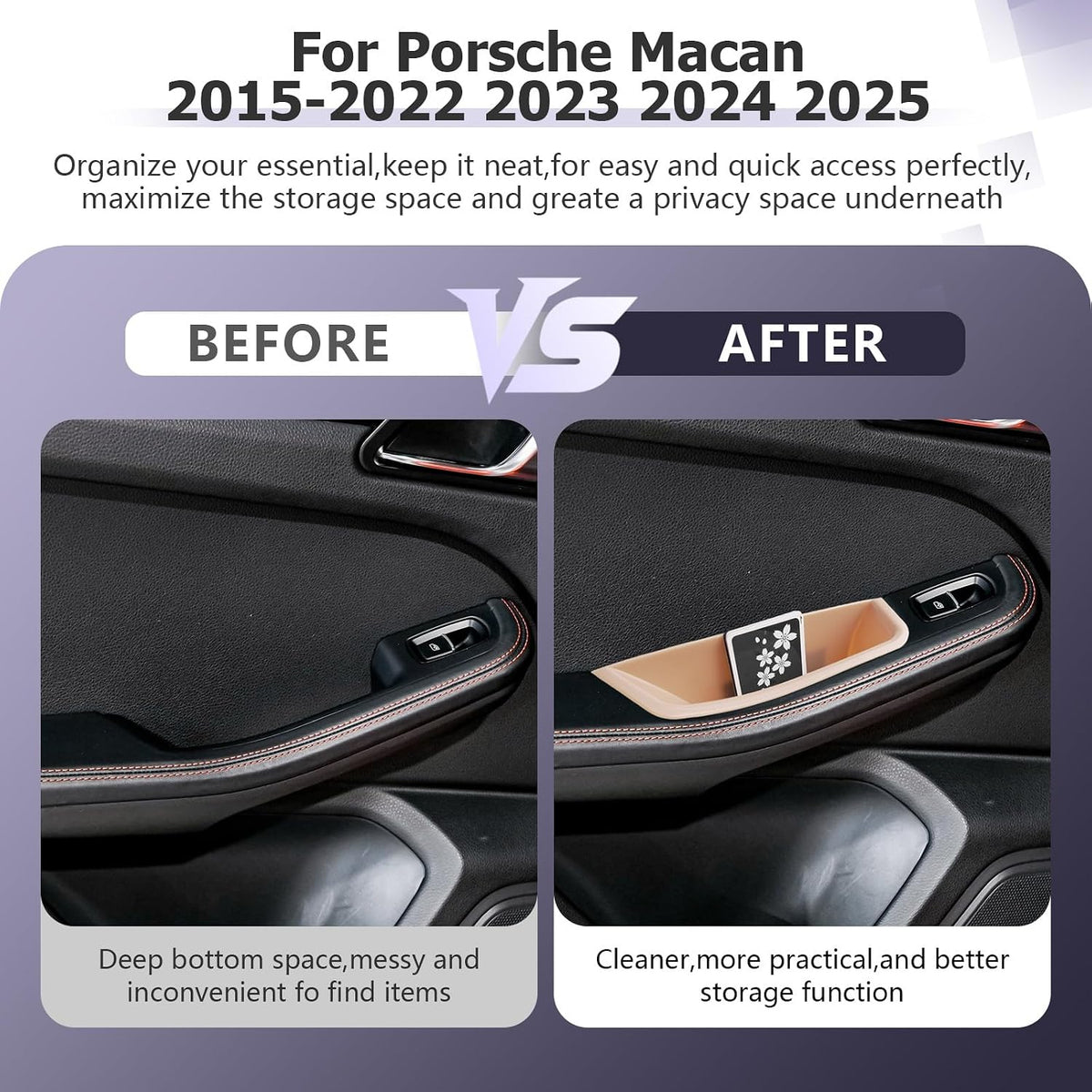 LUWU Door Tray Organizer Compatible with 2015-2026 Porsche Macan S/T/GTS Accessories Center Console Organizer Armrest Console Storage Box Insert Tray ABS Material Beige 4PCS (Not for Macan EV)