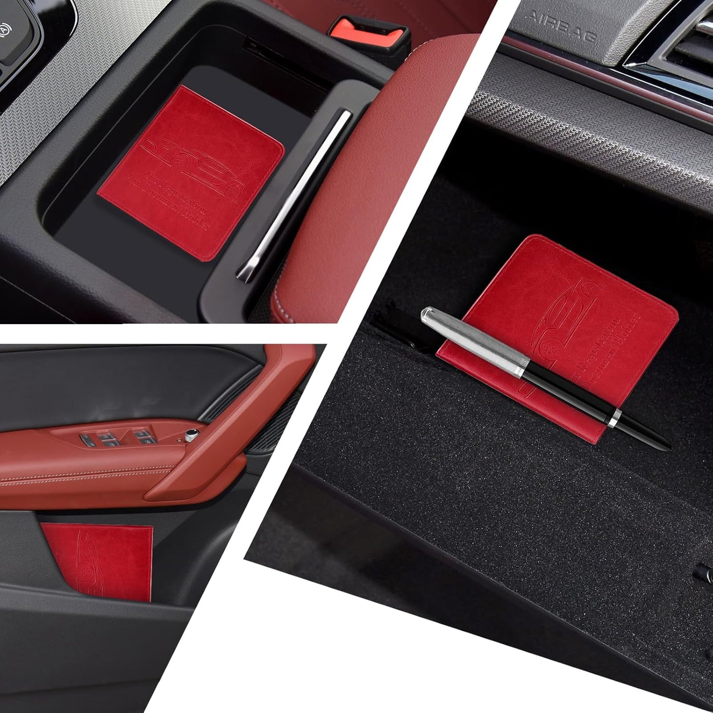 2-Pack Car Registration and Insurance Holder, Car Organization Vehicle Document Organizer with Magnetic Closure for Cards, License in Glove Box, Red