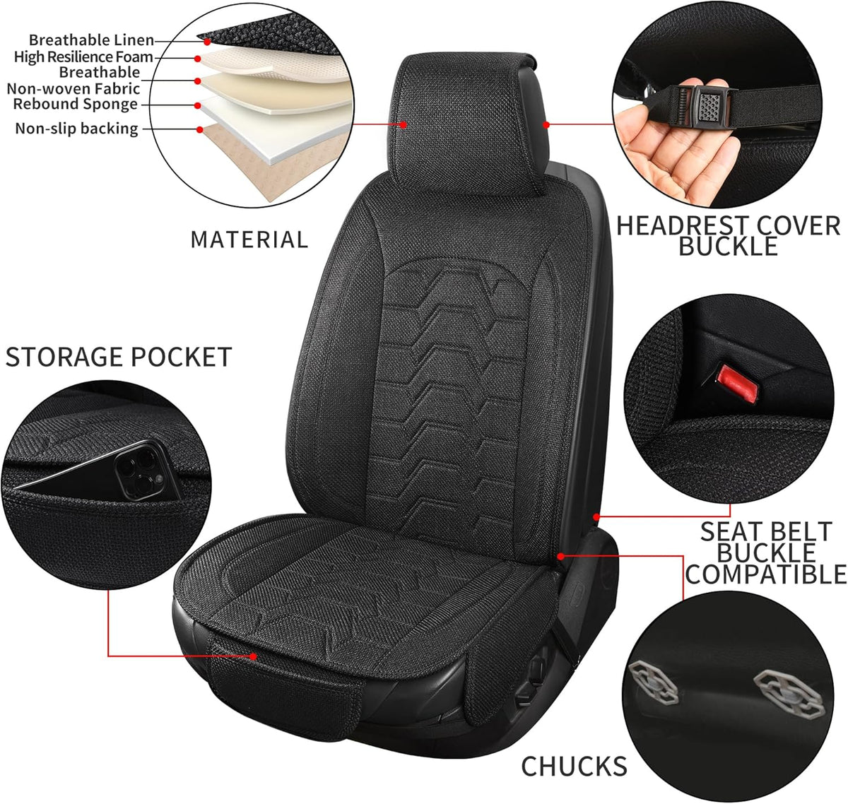 Linen Front Car Seat Covers Cloth Fabric Seat Protectors