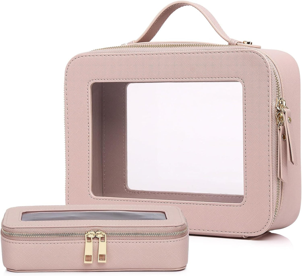 Pinkmik Clear Makeup Bag with Brush Bag, (Pink, L+SLIM)