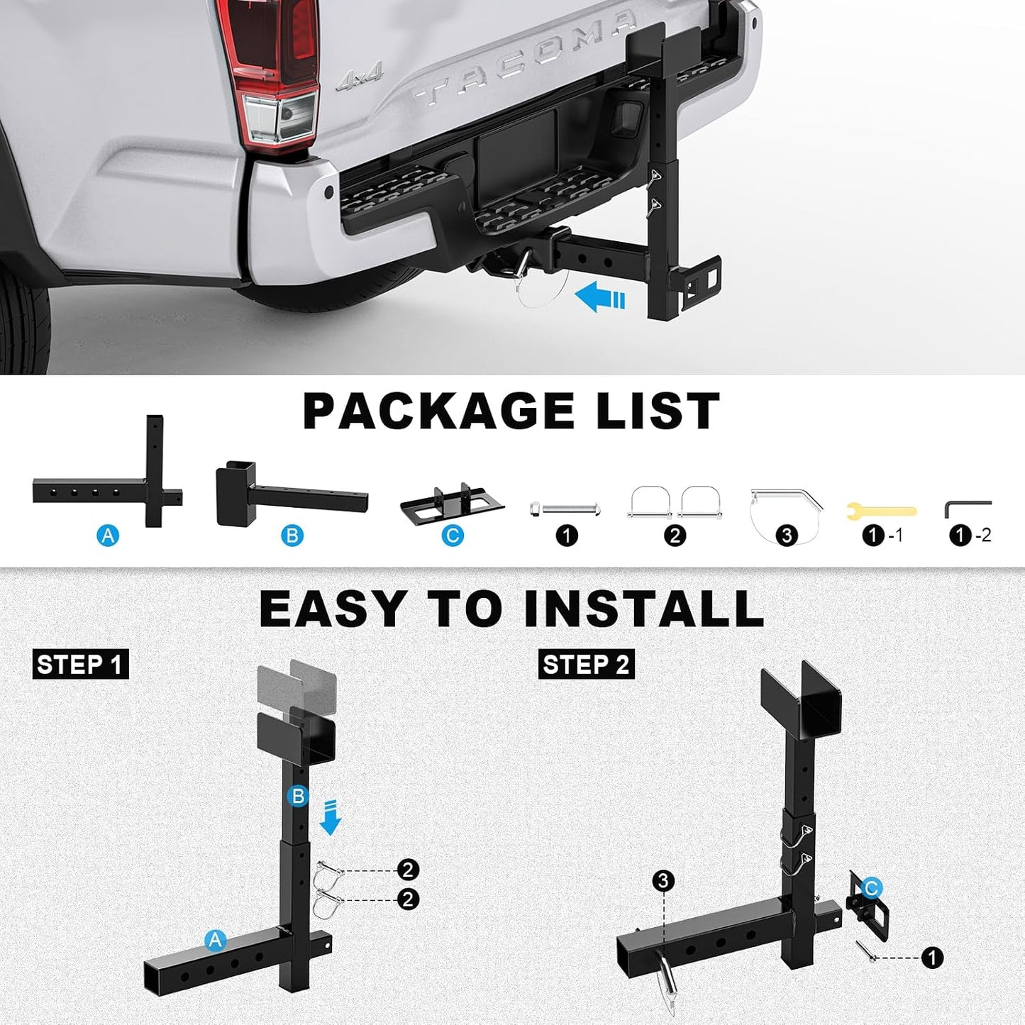 Newly Upgraded Adjustable Trash Can Hauler Hitch for 2" Receiver, Black Garbage Can Hauler Hitch for Car, Truck, SUV, UTV, ATV, Tractor, Trailer & Golf Cart, Single Can Carrier Trash Bin Hauler Hitch