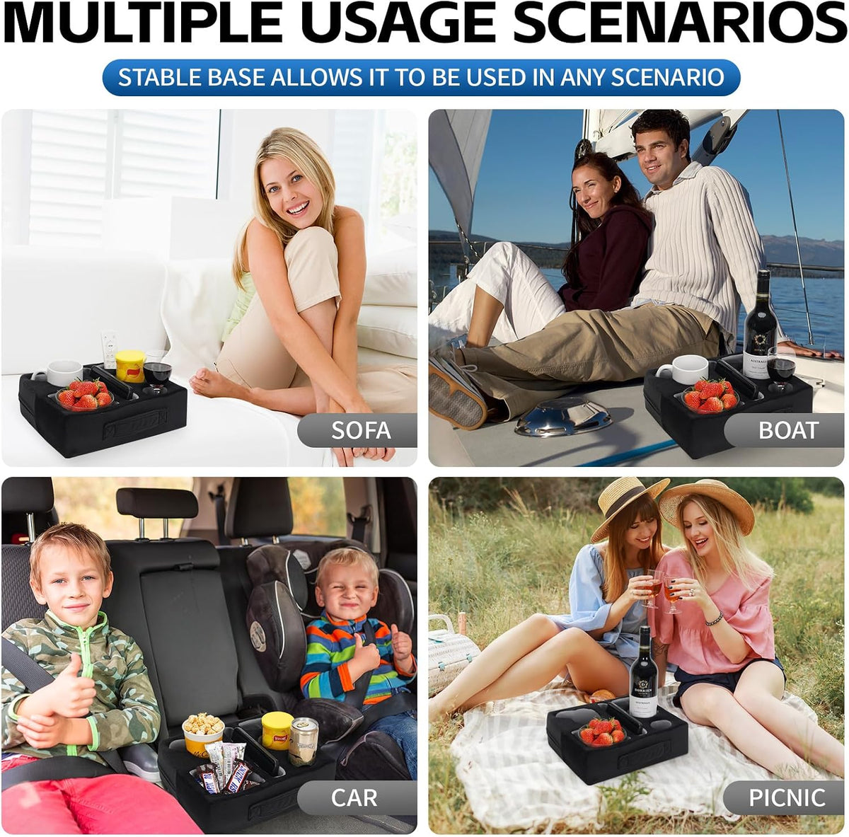G GOOD GAIN Couch Cup Holder Pillow-Sofa Cup Holder Cozy Buddy | Bed Drink Caddy Holds Tablet, Remote, Snacks | Waterproof Anti-Spill Sofa Beverage Tray for Car, Park, Beach, Picnic, Boat, RV(Black)