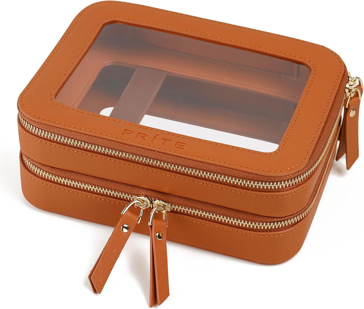 Prite Double Layer Clear Makeup Bag Travel Cosmetic Organizer for Women