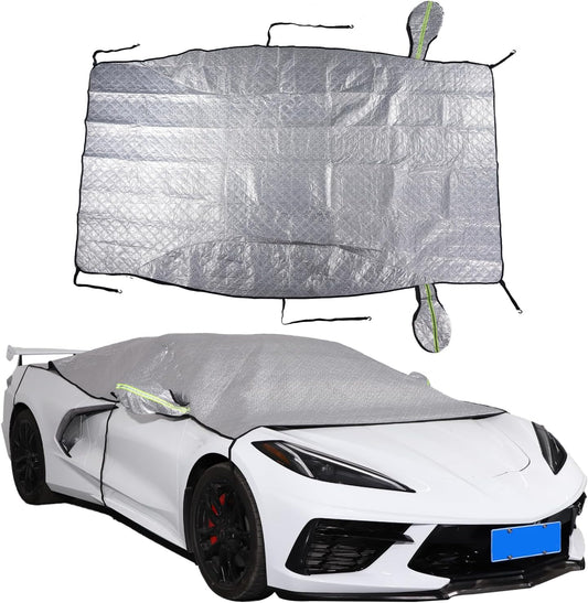 For 2020-2023 Corvette C8: 1-Piece Windshield Sun Shade & Snow Cover - Compatible, Silver | Premium Protection, Easy Installation | Keep Your Car Cool in Summer, Snow-free in Winter | Perfect Fit