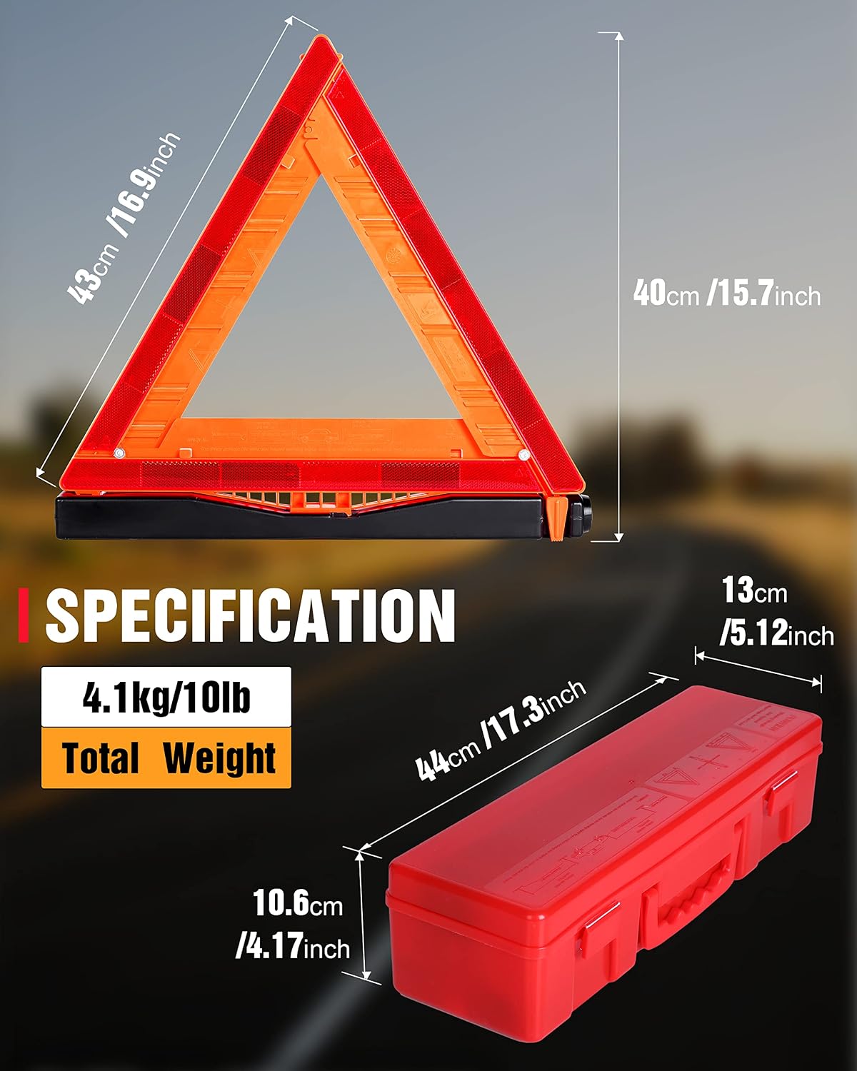 SAFEMATE 3 Pack Warning Triangle DOT Approved, Foldable Emergency Safety Reflective Triangles for Roadside Vehicles Breakdown with Carrying Case