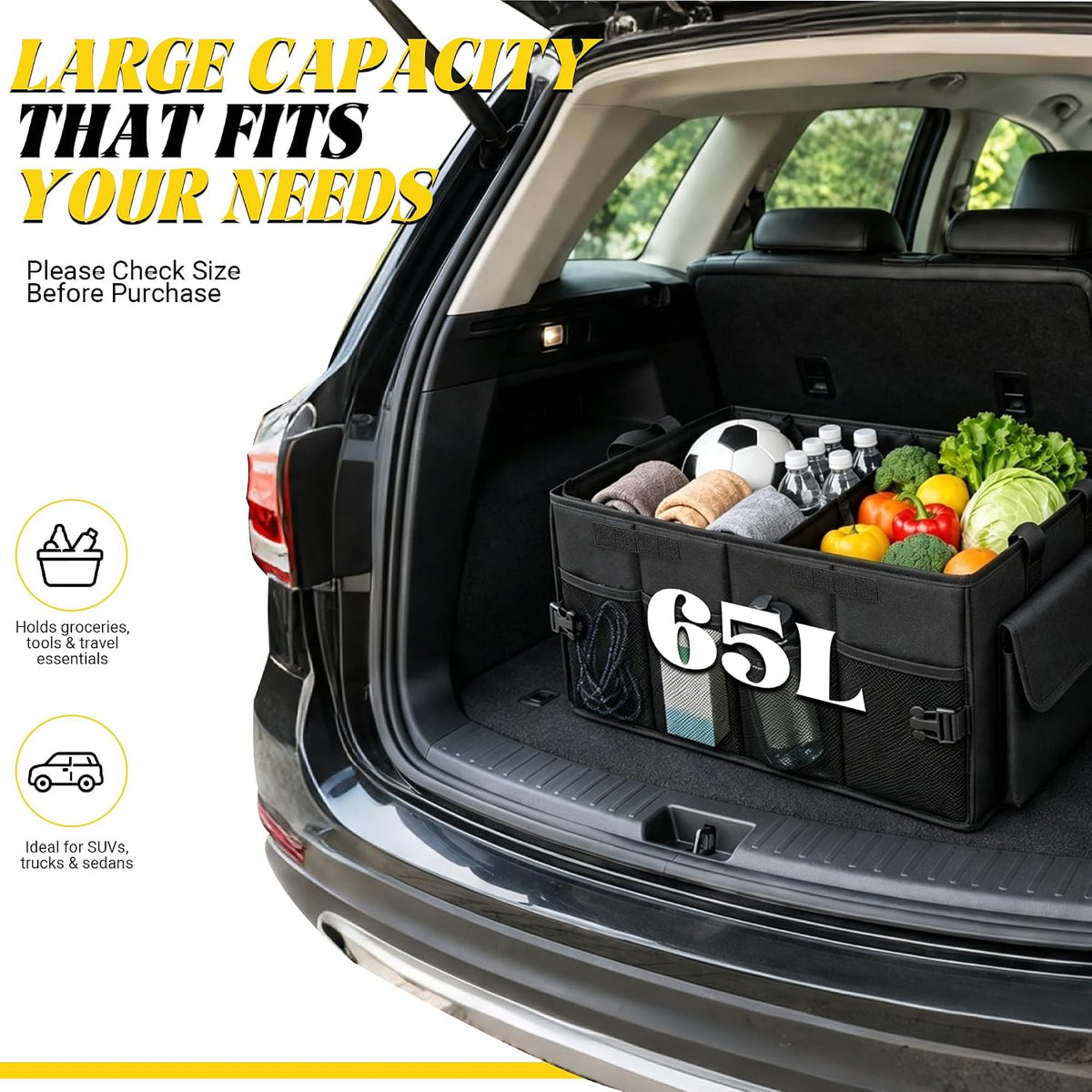 Trunk Organizer, Large Foldable Car Organizer for SUV, Jeep, Sedan