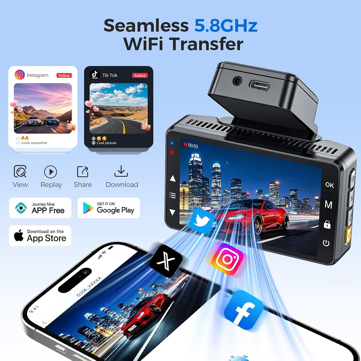 4K+4K Front‑Rear Dash Cam, 3.6" IPS Touch Screen, Sony STARVIS Image Sensor