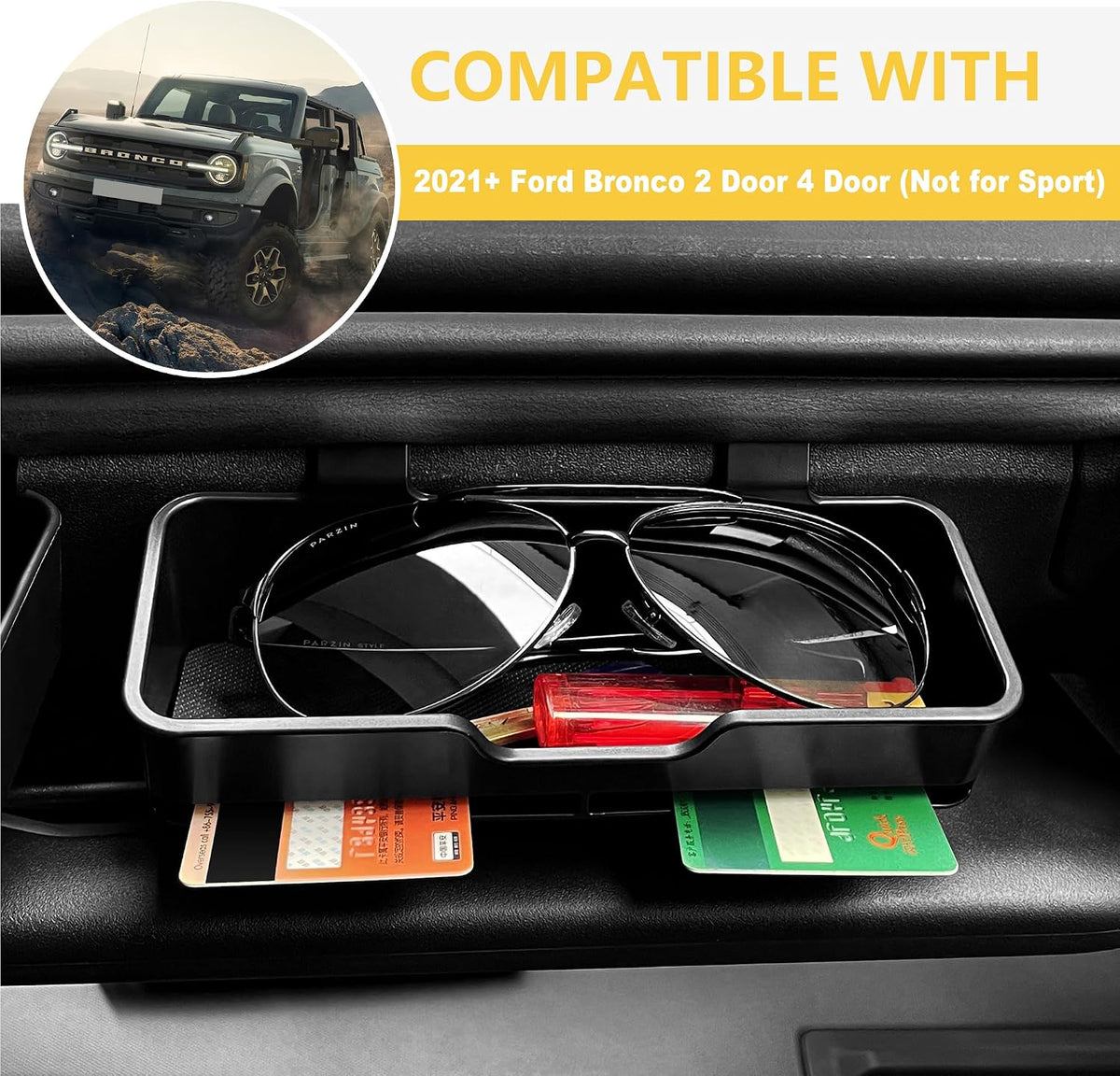 sukemichi Sunglass Holder For Bronco, Sunglasses Holder Sun Visor Organizer Sun Visor Glasses Box For Ford Bronco Accessories 2021 2022 2023 2024 2025 2 Door 4 Door