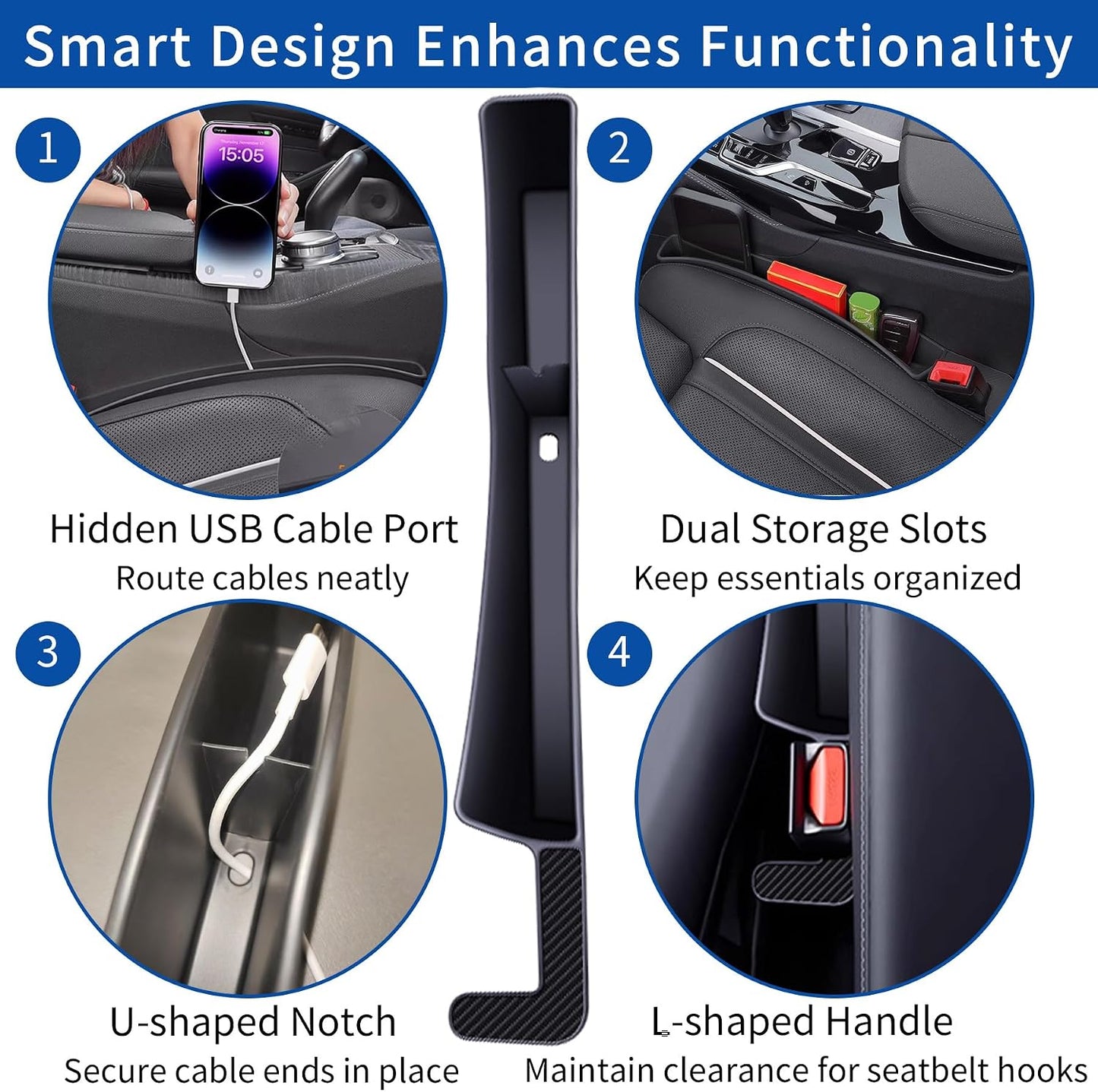 2 Packs Car Seat Gap Filler Organizer, Dual Slot Car Seat Gap Organizer, Gap Filler for Car, SUV, Trunk, Sedan Side Seat Gap Between Seat and Console, Car Seat Gap Plug with Storage Slot (Black)