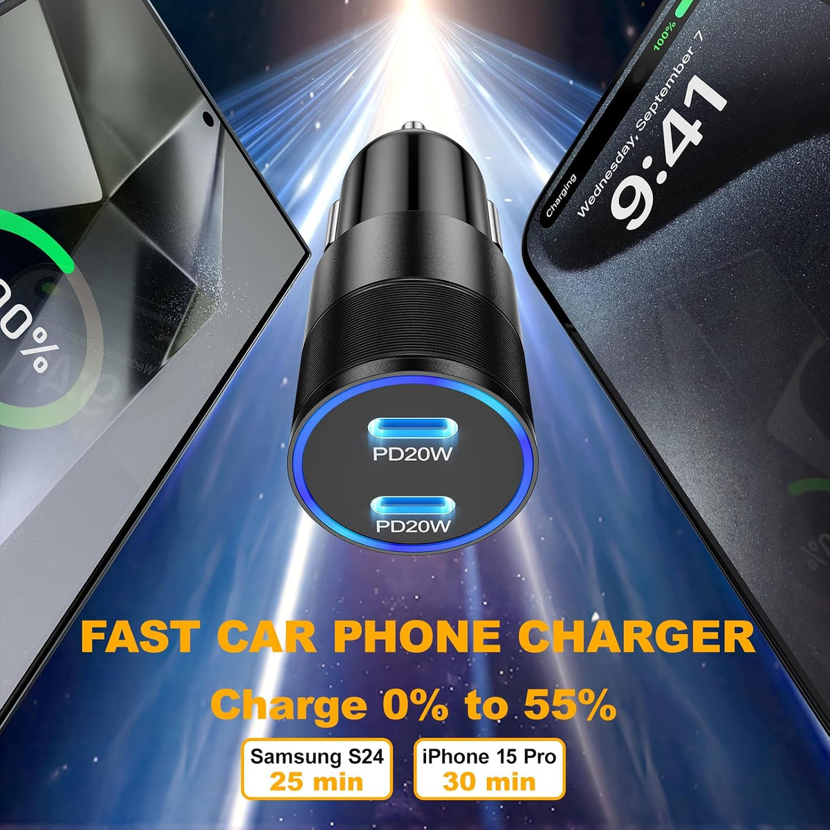 USB C Car Charger 40W,OKRAY Dual USB Type C PD3.0 Fast Charging Car Charger
