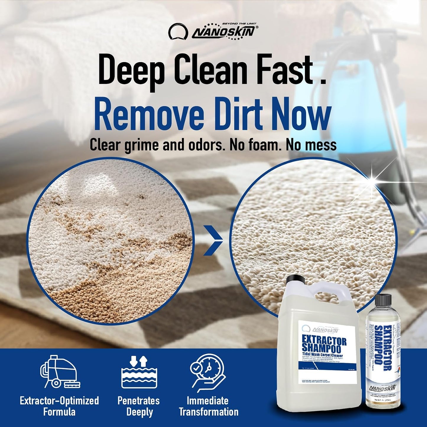 Nanoskin EXTRACTOR SHAMPOO Low Foaming Carpet Cleaner 1 Gallon - Machine Use Upholstery Cleaner, Stain Remover & Odor Eliminator on Rug Car Upholstery Carpets | For Automotive, Home, Office & More