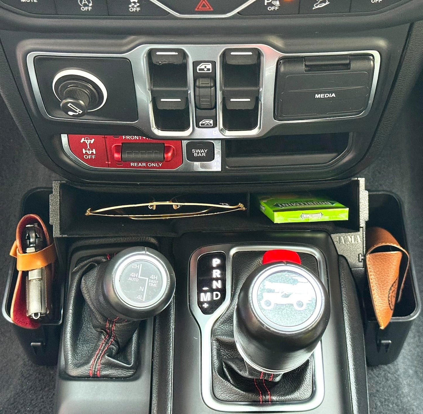 JVMA 4 Hooks Center Console Organizer Gear Shift Tray 3 PCS All Lined | for Jeep Wrangler JL JLU 4xe 2026 2025-2018 & Jeep Gladiator JT 2026-2020 Rubicon Sahara Interior Accessories Upgrade Patent