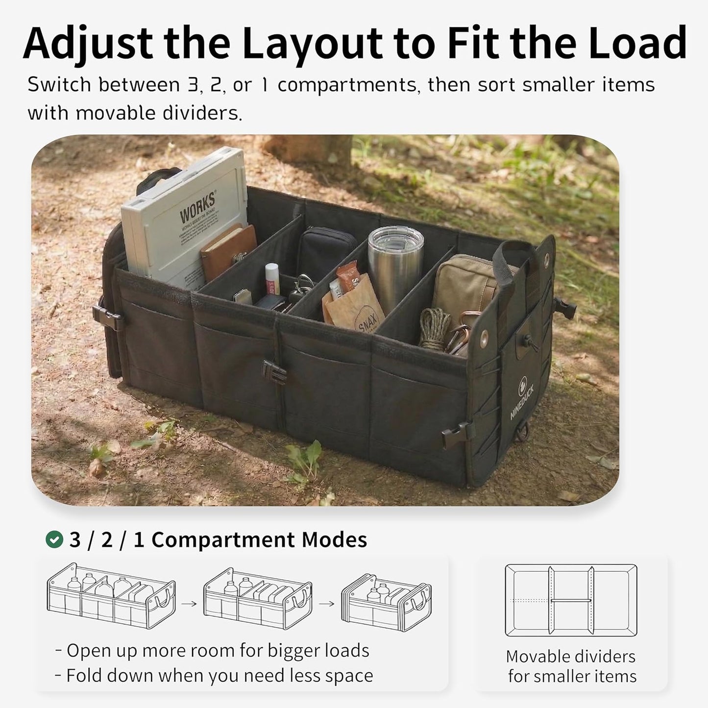 1680D Trunk Organizer with Lid, Extra-Large 114L Collapsible Cargo Organizer for SUVs, Trucks & Large Cargo Areas, Rigid PP Panels, 800D x 800D Weave, Water-Repellent, Anti-Sag Design