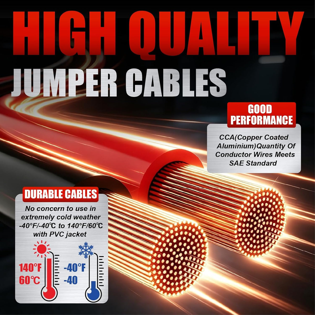 6 Gauge 16 Feet Jumper Cables with LED Light,Booster Jumping Wires