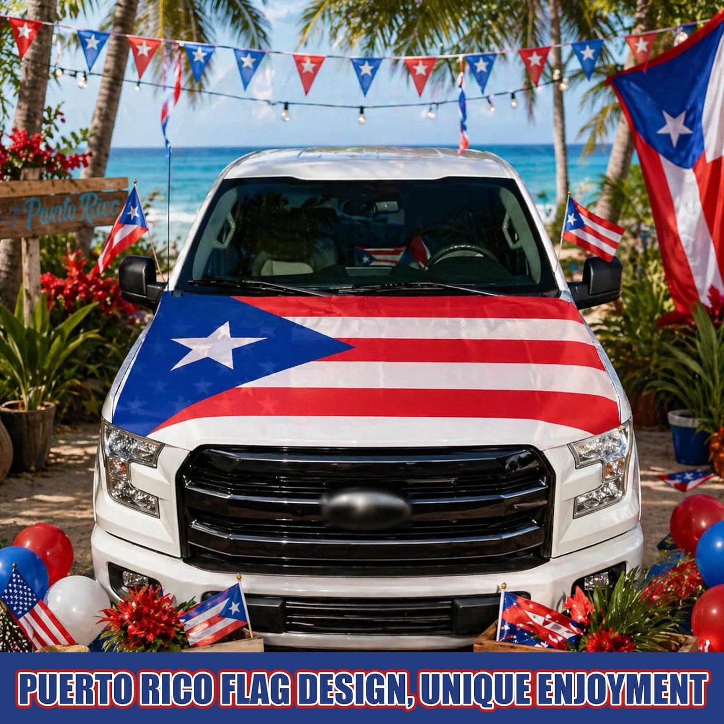 1 Pack Puerto Rico Flag Car Hood Cover 250th Anniversary Weatherproof Car Cover with Adjustable Elastic Straps 63 x 47 Inch Universal Fit Engine Shield for Trucks Suvs All Seasons Outdoor