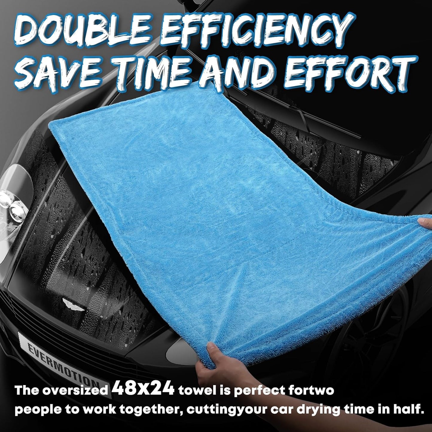 Metyond 48”x24” Car Drying Towel for Full-Sized SUV, Dual Sided Microfiber Car Cleaning Towel with Twisting Yarn Technique, 1400GSM Super Absorbent Scratch-Free, Machine Washable (Dark Gray - Blue)