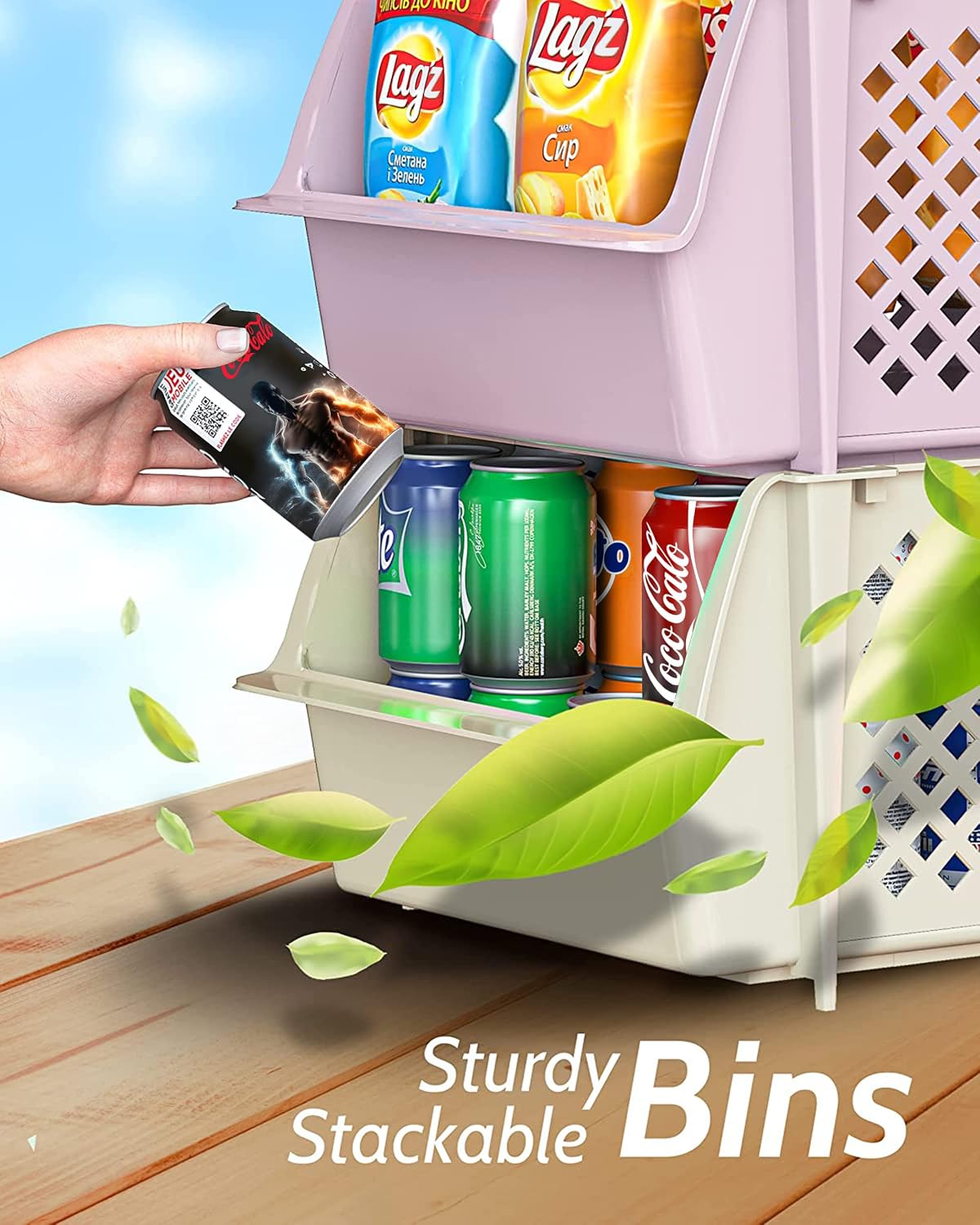 Skywin Stackable Storage Bins Open Front for Pantry Storage, 4 Pack - Multi | Sturdy Plastic, Easy Stacking, Open Front Access, Ventilated Sides, Vertical & Space Saving Pantry Organizers and Storage Bin