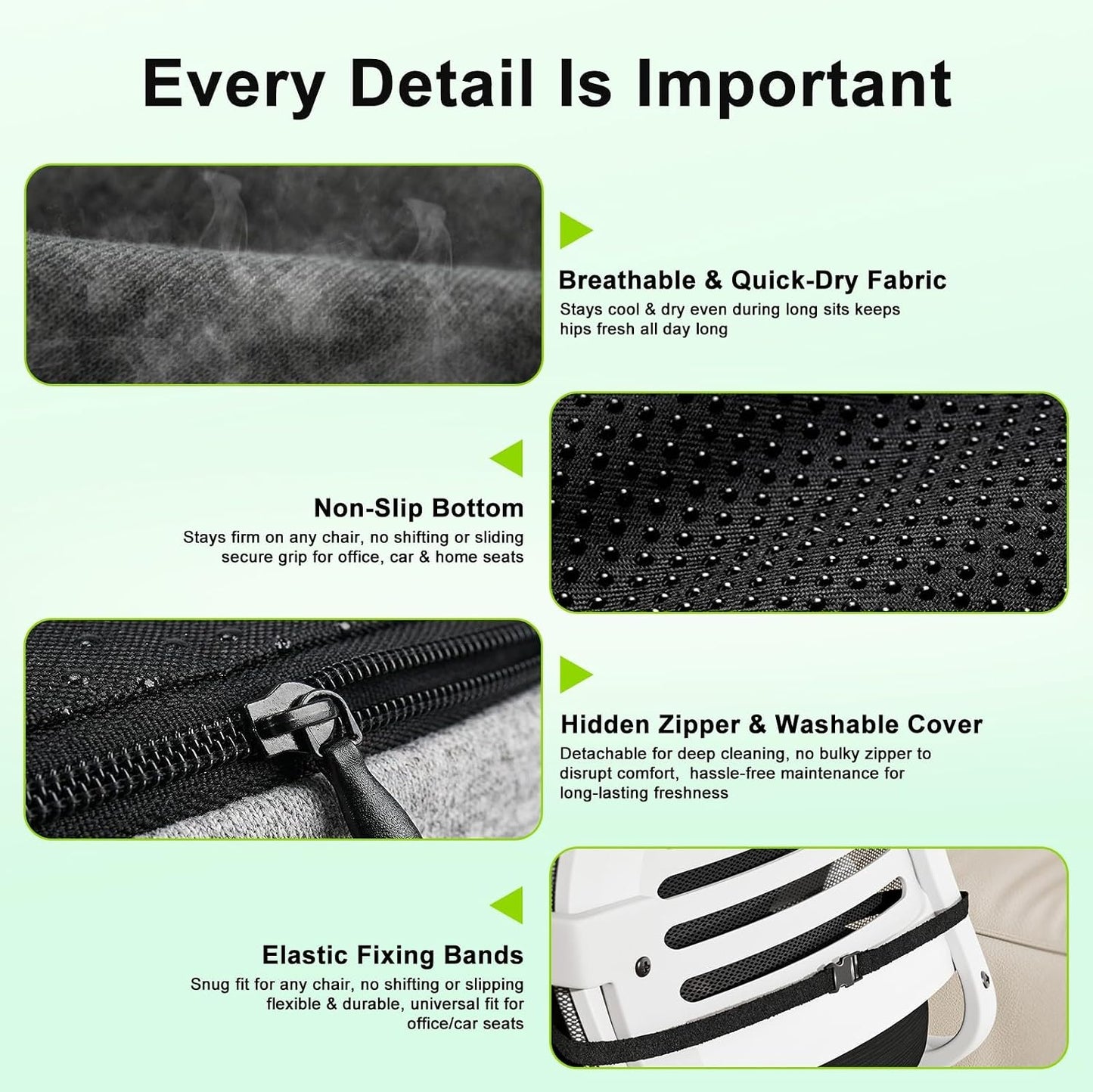 Seat Cushion, Seat Cushions for Office Chair, Ergonomic Coccyx Cushion, Breathable Non-Slip Memory Foam Pad for Long Sitting, Gaming Chair & Car Seat