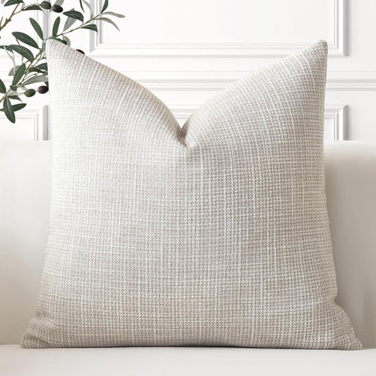 OTOSTAR Linen Throw Pillow Cover Set of 1 Decorative Square Pillowcases Cushion Covers 24x24 Inch for Home Decor Sofa Bedroom Car 60 x 60CM Beige