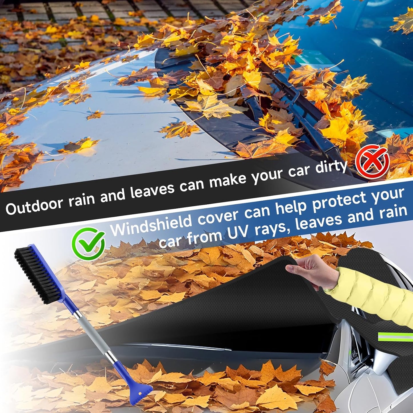 SANLIKE Car Windshield Snow Cover with Side Mirror Cover & 2 in 1 Brush | Thickened 4 Layers, Cold Protection, Ice Scraper, For Most Cars SUVs Trucks