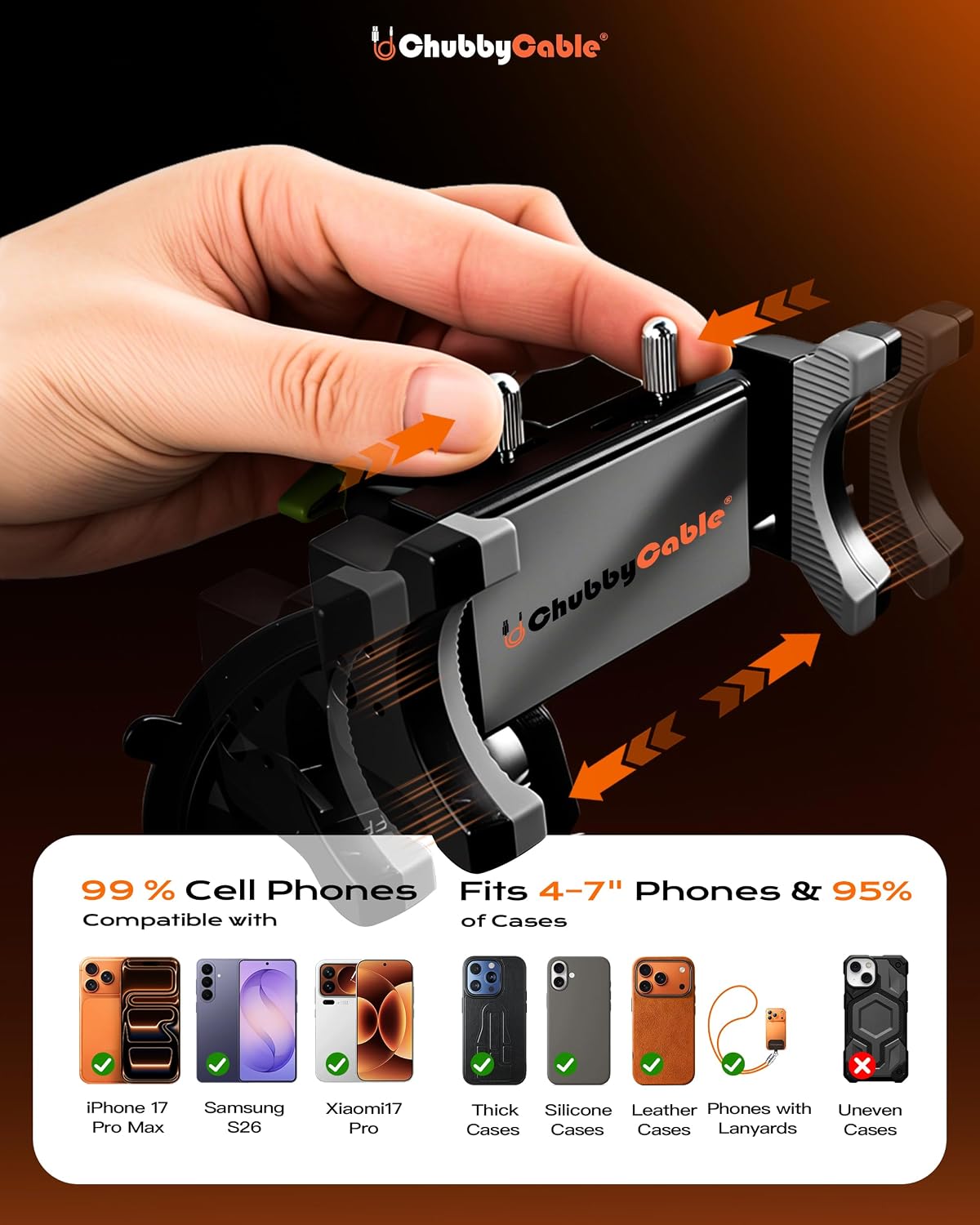 ChubbyGrip Car Phone Holder with Suction Cup and Clamp Head