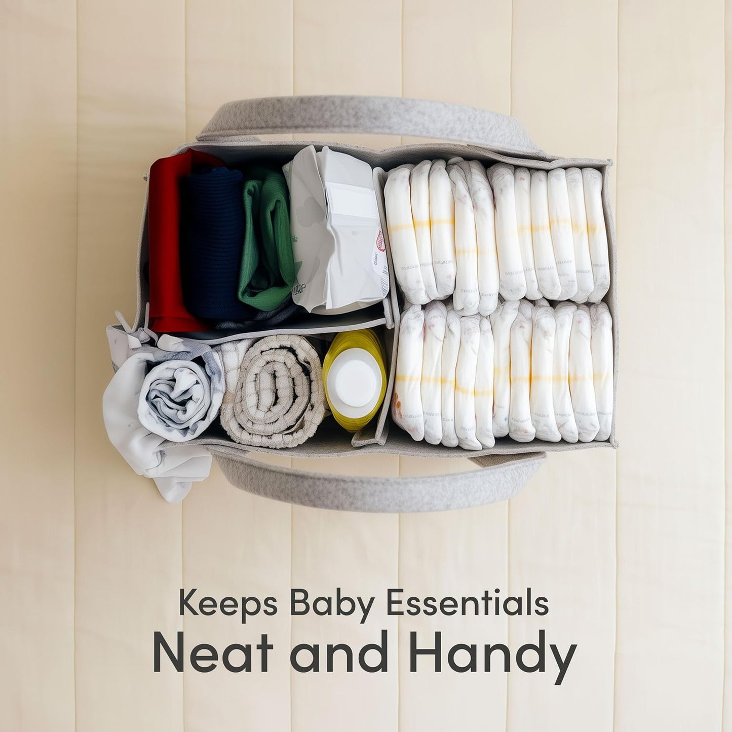 PUTSKA Baby Diaper Caddy Organizer - Nursery Storage Basket for Diaper Station, Baby Basket Shower Gift List and Registry Must-Have, Newborn Essentials, Nursery Decor for Boy or Girl - Grey, Large