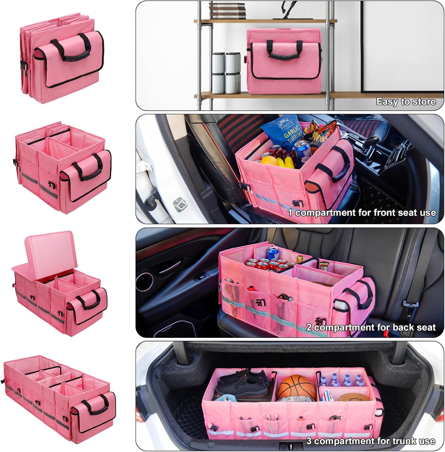 GDNasist Car Trunk Organizer and Storage with Lid & Removable Cooler Bag, Car Accessories 6 Removable Dividers for Custom Space, Collapsible Trunk Organizers Interior for SUV & Sedan, Large