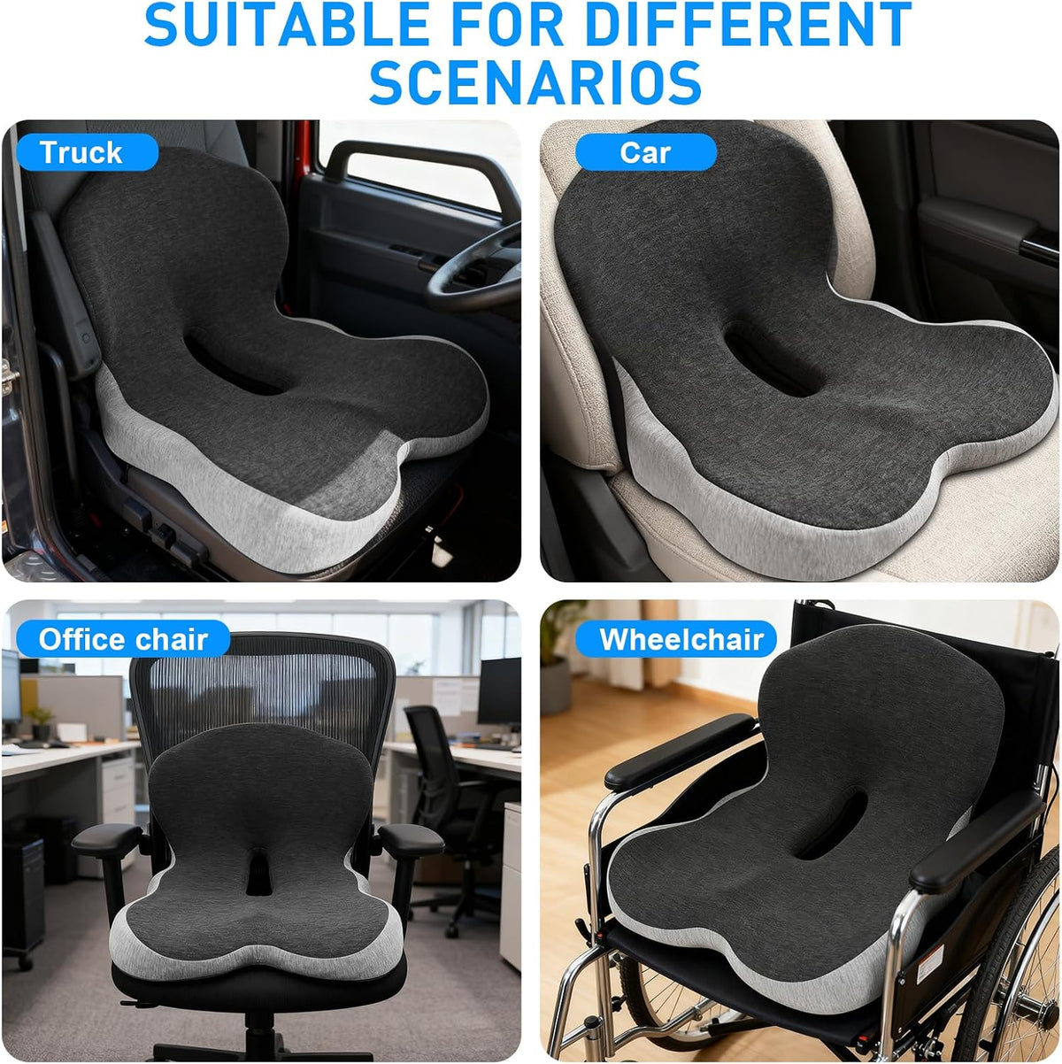 Denchy Memory Foam Car Seat Cushion with Back Support, Truck Driver Cushion