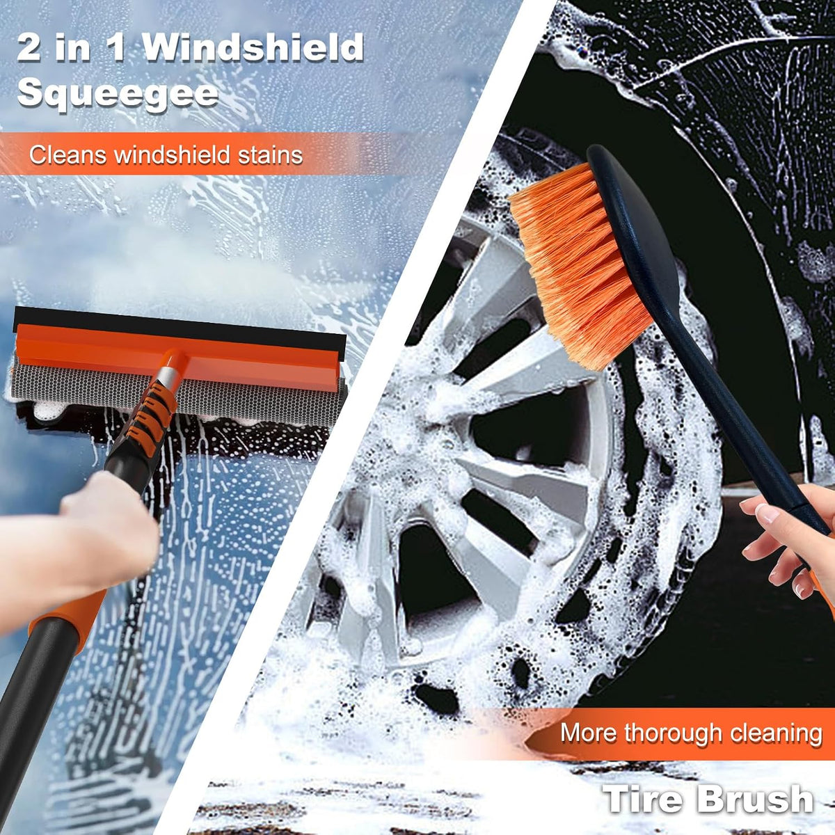 Buyplus 18FT Reach Car Wash Brush with Long Handle - Car Cleaning Kit with 3-12FT Extension Pole, Wheel Brush, Microfiber Cleaning Mop, Mitt, Window Squeegee for RV Truck SUV Boat Solar Pane Washing
