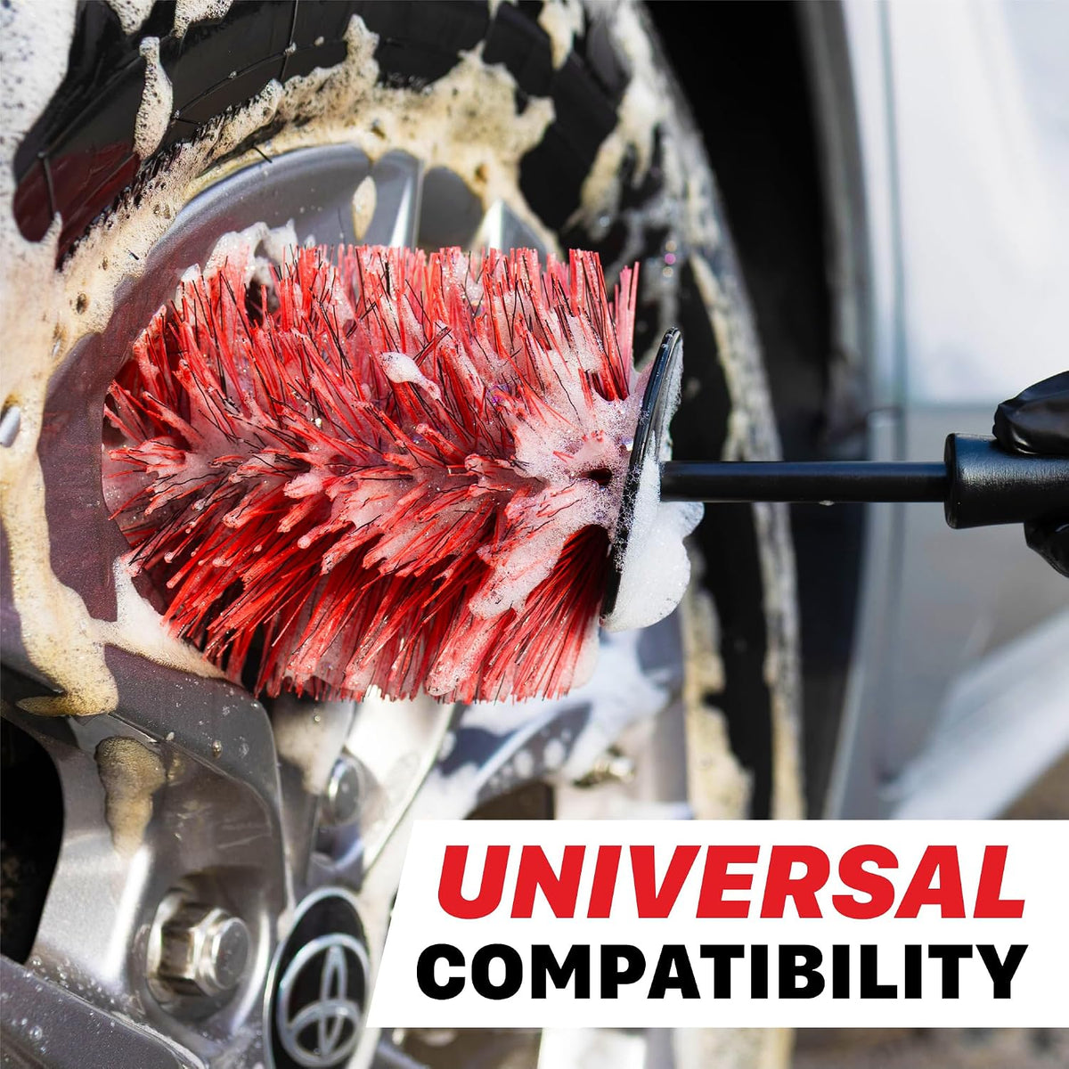Maxshine Universal 10” Wheel & Rim Brush – Soft Bristle Scratch-Free Car Detailing Brush with Comfort Grip & Knuckle Guard – Tire, Spoke, Lug Nut & Brake Dust Cleaner for Cars, Trucks, SUVs & Boats