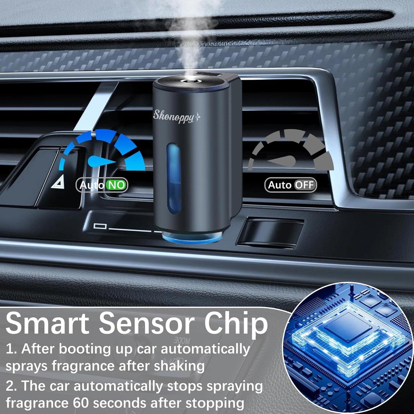 Smart Car Air Freshener Diffuser,Car Aroma Diffuser Air Freshener Spray Automatic with 6PCS Cologne Aromatherapy Oil