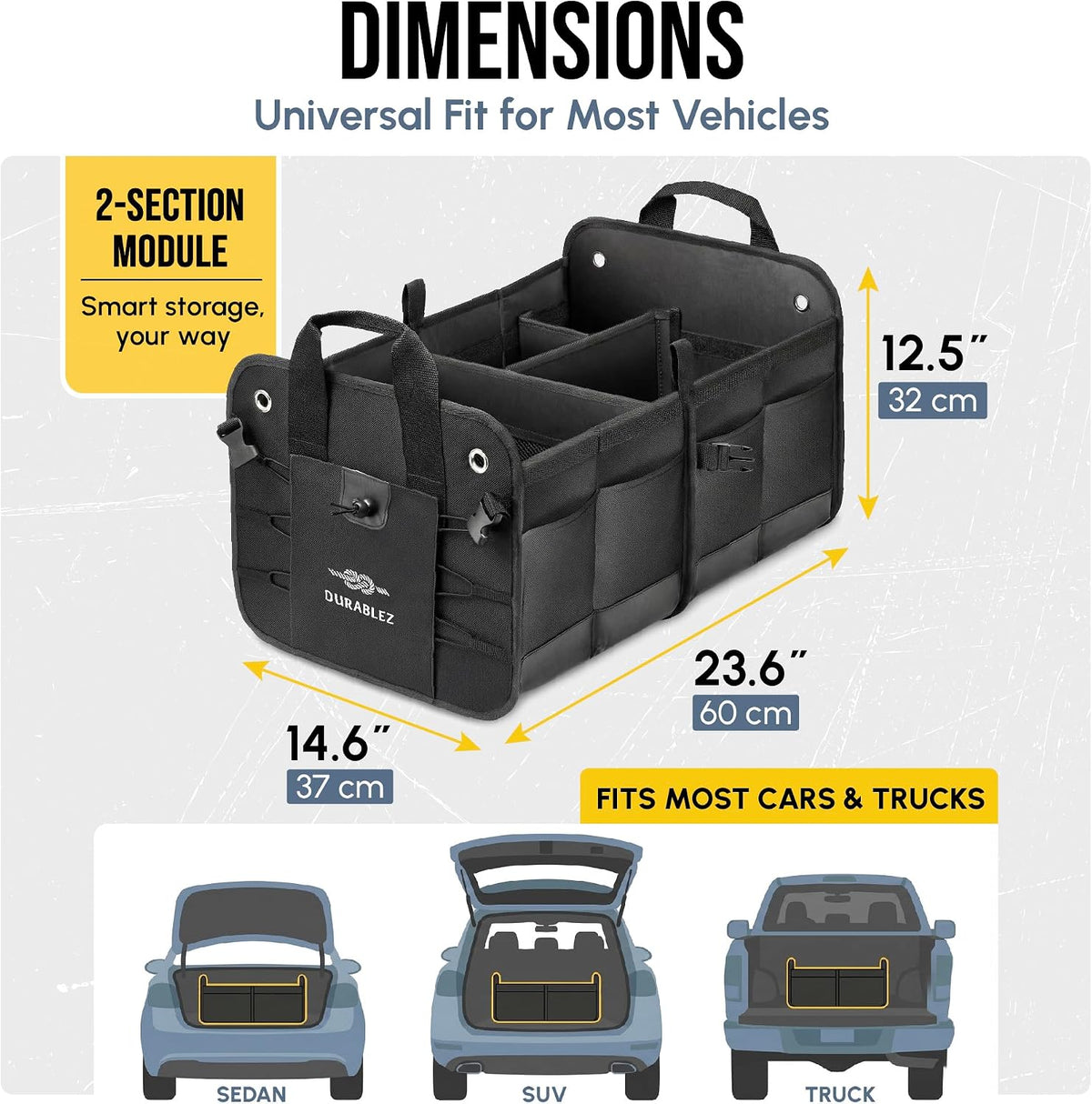 Car Trunk Organizer for SUV, Truck, Sedan, Minivan, and Van, Black