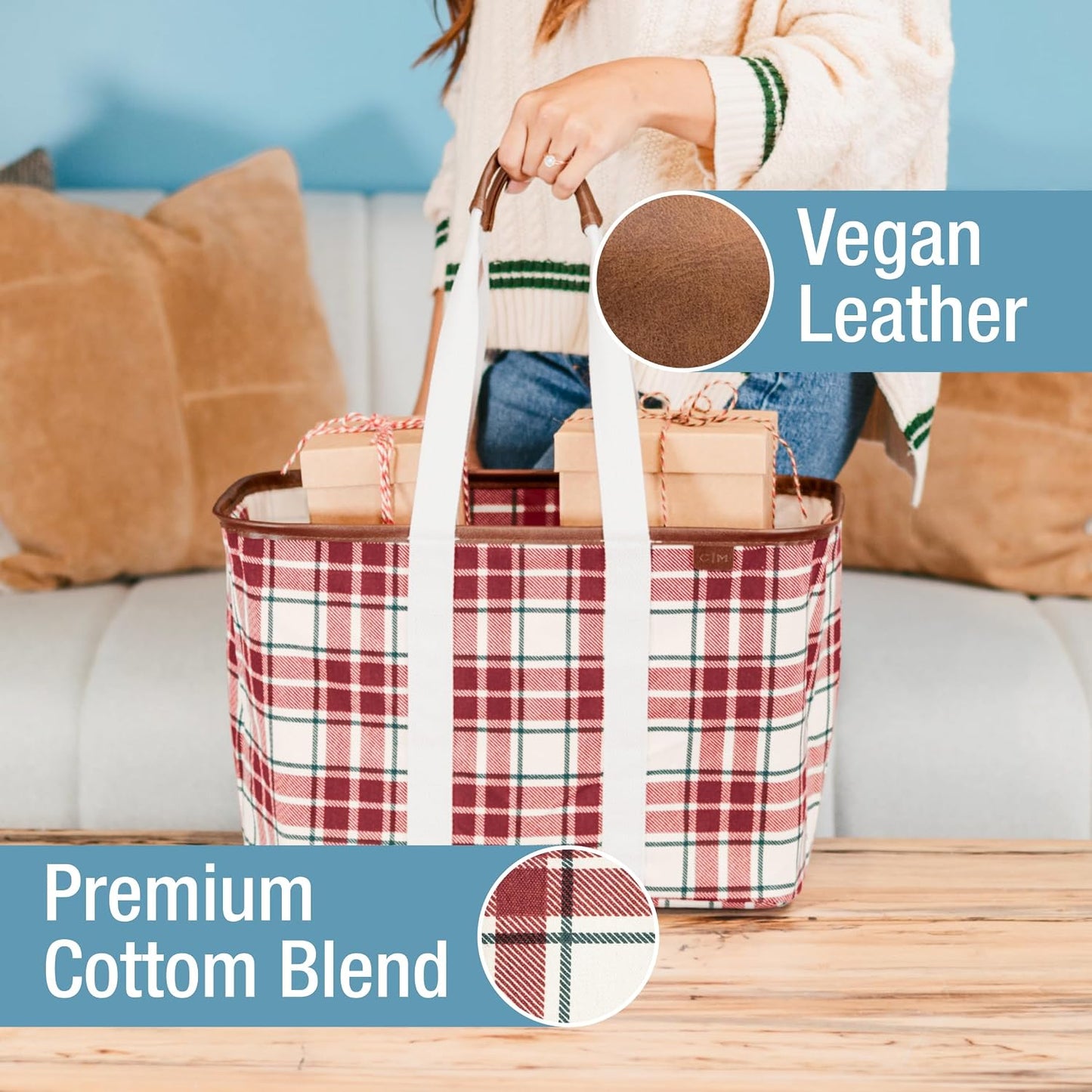 CleverMade Collapsible LUXE Tote, 30L Foldable Grocery Shopping Bag, Reusable