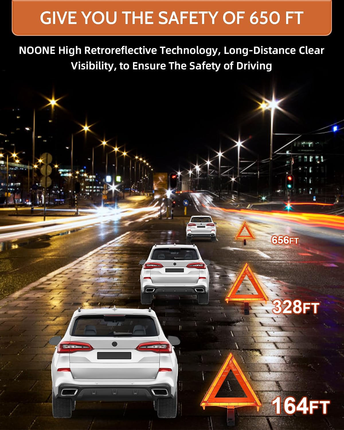 Noone 3 Pack Safety Triangles DOT Approved