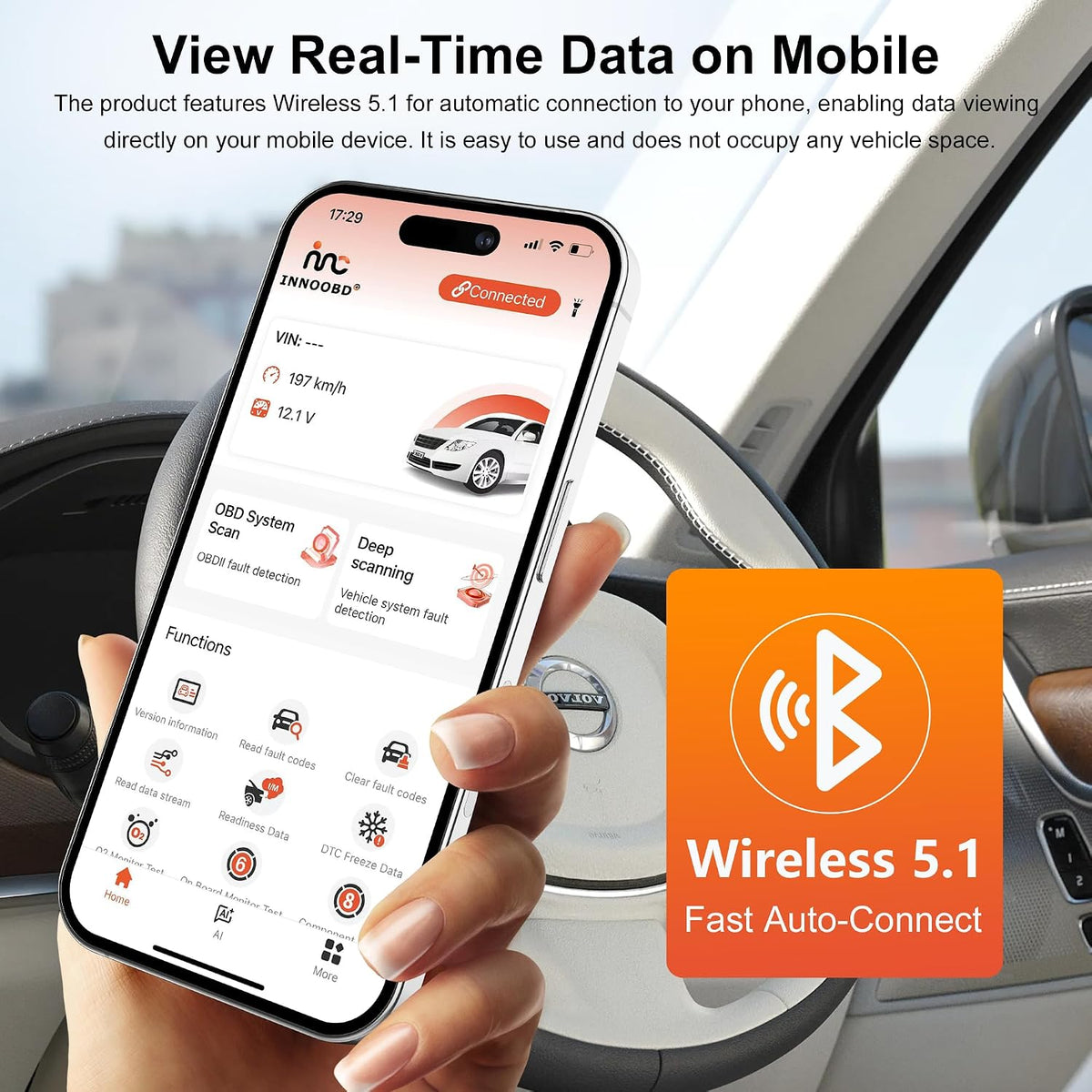 OBD2 Scanner Reader for iOS & Android, Blue Driver OBD2 Scanner with AI Analysis, Fast 4-System Scan, No Subscription, ENG/AT/ABS/SRS Full System Code Reader, for Emissions & Repairs