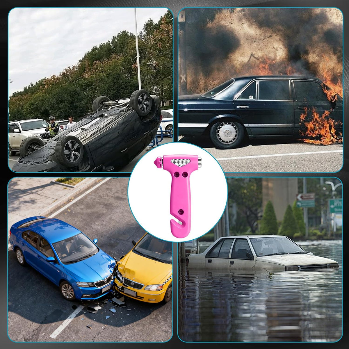 VZZNN 5-Pack Car Safety Hammer, 2-in-1 Window Breaker Seatbelt Cutter