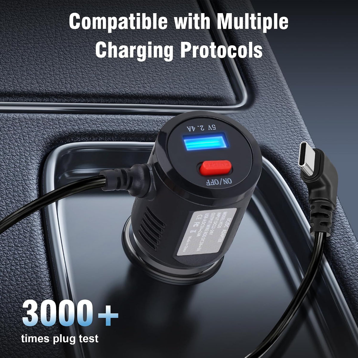 Dash Cam Charger USB C, Dual Port Dashcam Power Adapter with Switch Type C 90 Degree Angled Car Fast Charging Cord for REDTIGER/Vantrue/Garmin GPS Navigator Truck(11.5FT)
