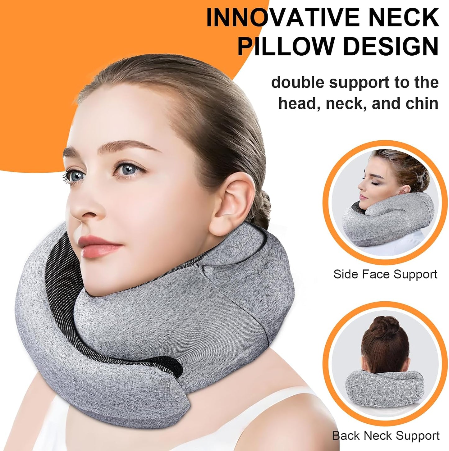 Travel Pillow - Hooded Neck Pillow Airplane Memory Foam Filling for Plane, Cars Sleeping, Road Trip, Long Flights, Airplane Travel Essentials, Includes Eye Mask & Earplugs (Light Gray)