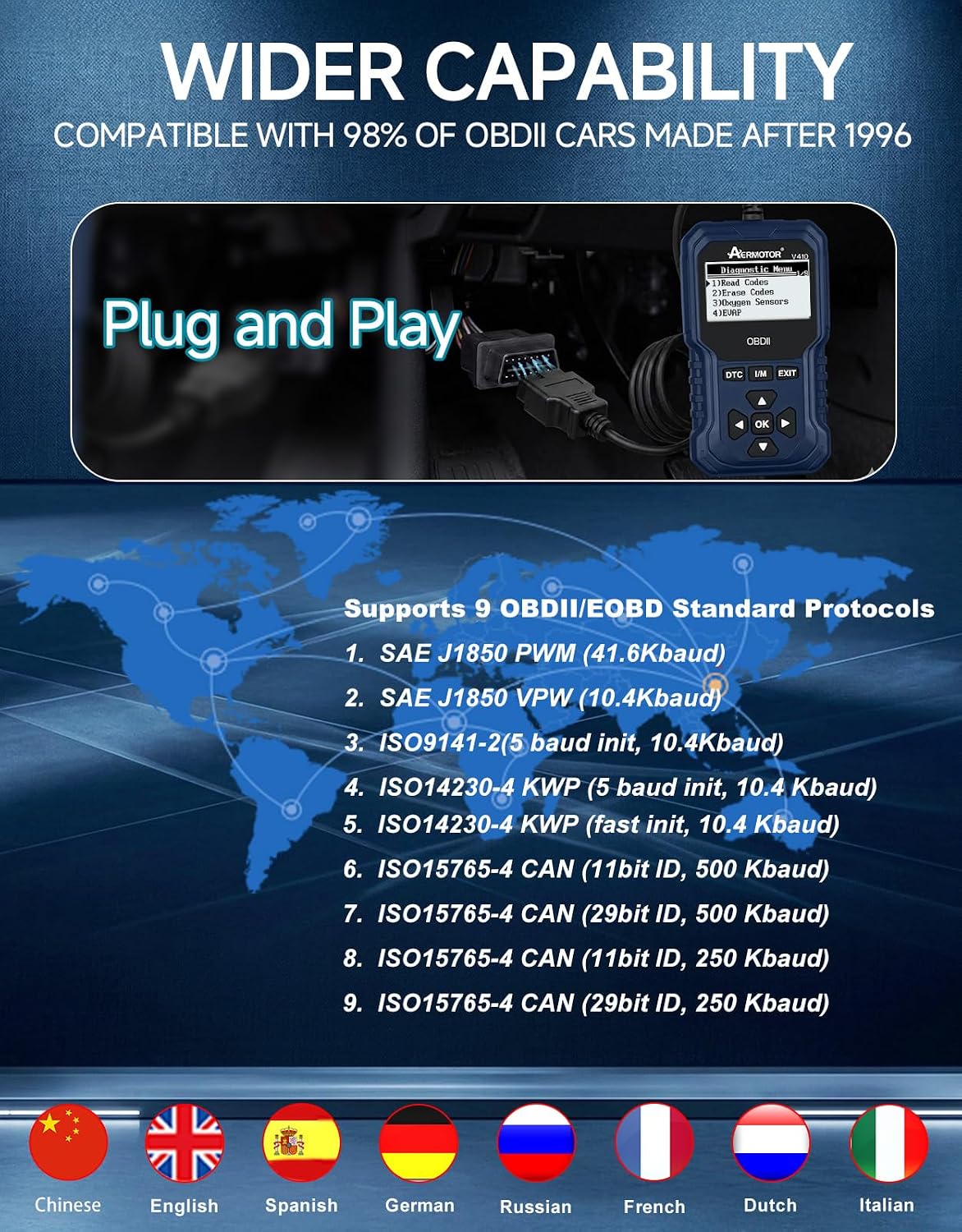 V410 OBD2 Scanner Fault Code Reader, Car Scanner Diagnostic Tool
