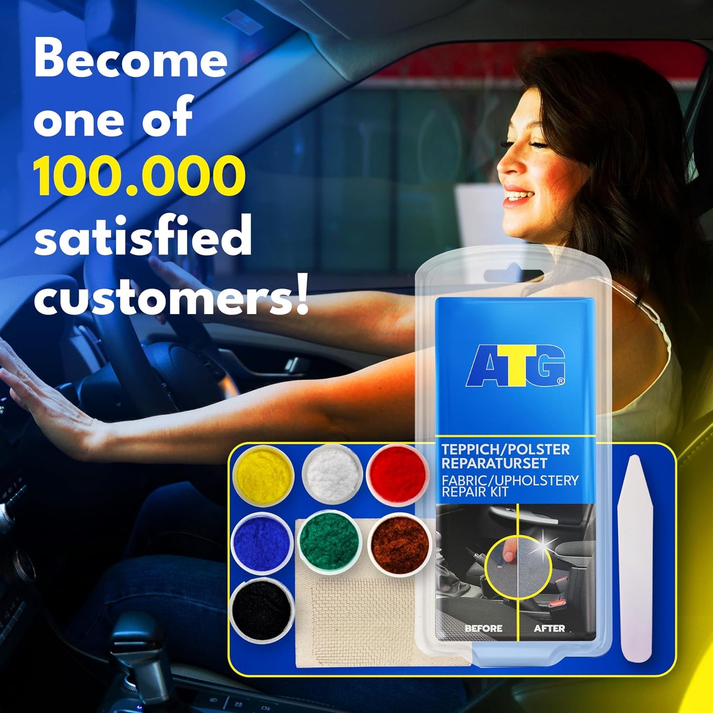 ATG Upholstery Repair Kit - Car Seat Repair Kit Fabric - Fabric Repair Kit - Carpet Repair Kit - CarSeat Patch - Burn Hole Repair Kit - Sofa Repair Kit - Car Seat Leather Repair