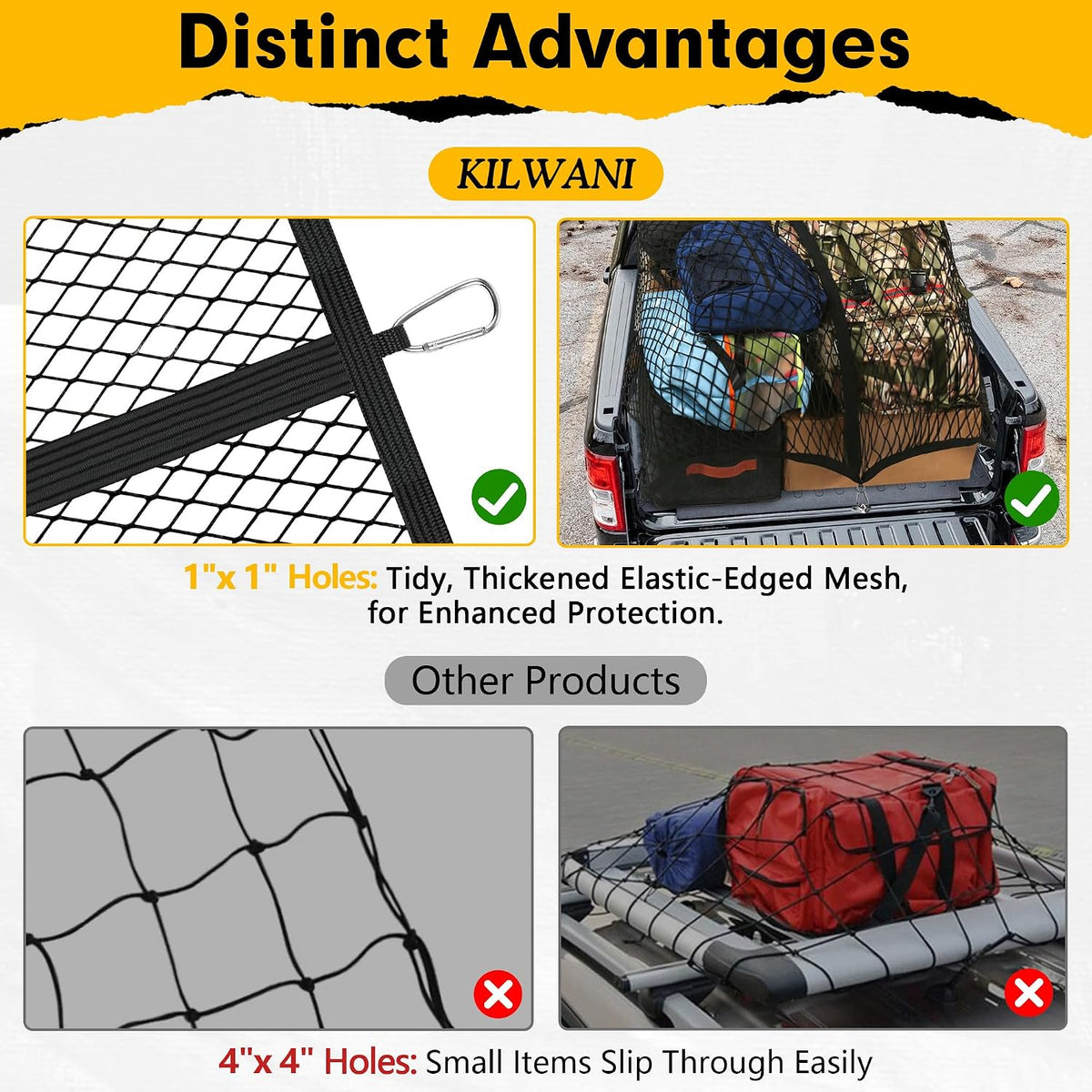 Cargo Net for Pickup Truck Bed, 4'×4' Highly Elastic Truck Bed Cargo Net
