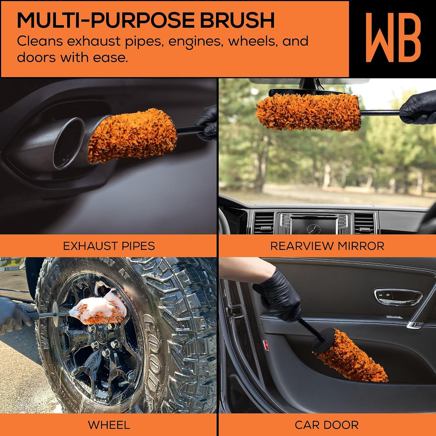 Suds Lab WB Premium Microfiber Cleaning Wheel Brush for All Vehicle Types – 18.1" Ultra-Soft & Scratch-Free Reusable Rim, Wheel, and Tire Brush with Ergonomic Handle