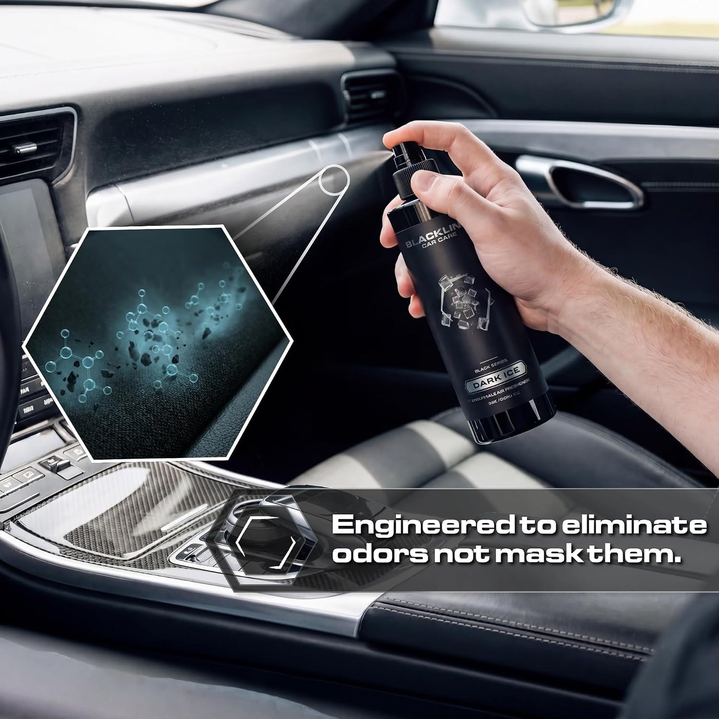 Blackline Car Care - Dark Ice Car Air Freshener Spray, Premium Odor Eliminator for Cars, Trucks, RVs, SUV, or Home Use - 8 fl OZ - Air Freshener - Dark Ice Spray