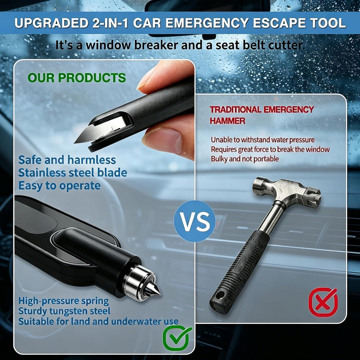 2026 Upgraded Terrastrike Car Escape Tool Under Water Breaker 2PCS
