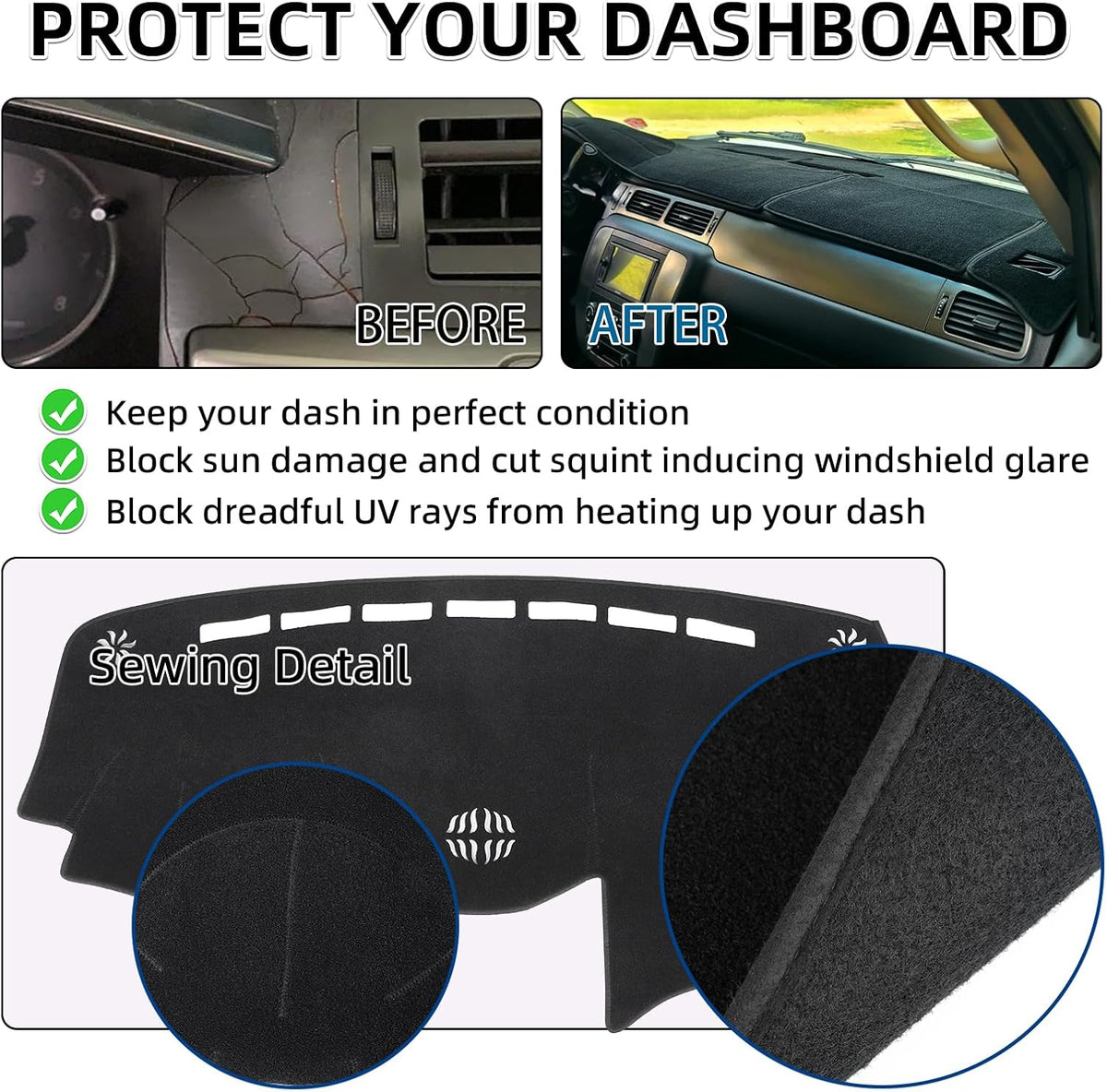 Dash Cover Mat Custom Fit for 2004-2006 Lexus RX330,2007-2009 RX350, 2006-2008 RX400h, Dashboard Cover Pad Carpet Protector with Cutout for Speaker (Black)