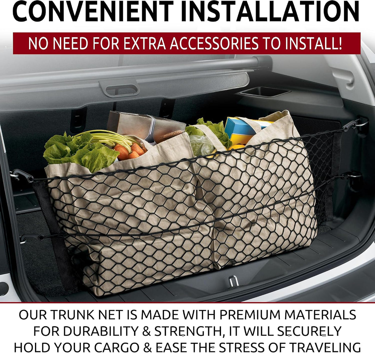 Envelope Style Trunk Mesh Cargo Net for Chevy Equinox Accessories 2010-2025 - Premium Trunk Organizers and Storage - Cargo Net for Pickup Truck Bed