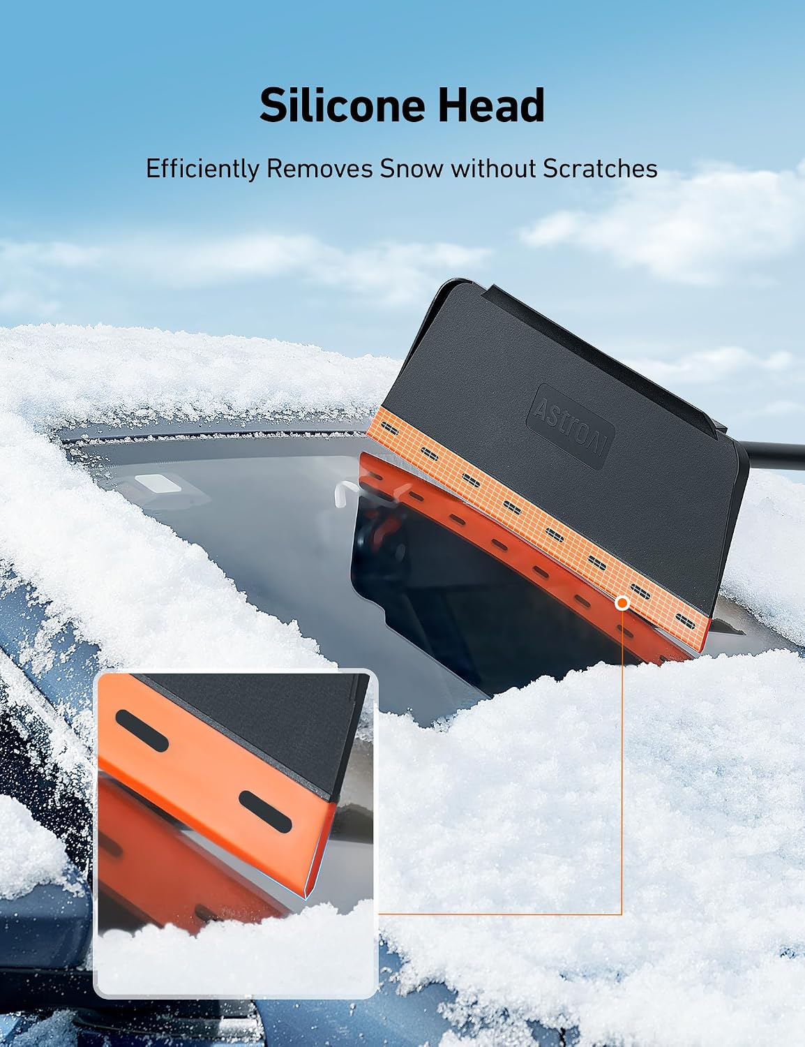 AstroAI 48" 2-in-1 Snow Scraper for Car Snow Broom and Detachable Ice Scraper with Non-Abrasive Silicone Head for Cars, Trucks, SUVs