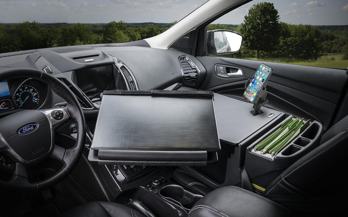 AutoExec Reach Desk Front Seat Car Desk and Portable Workstation with Phone Mount and Phone Vent Clip, Black