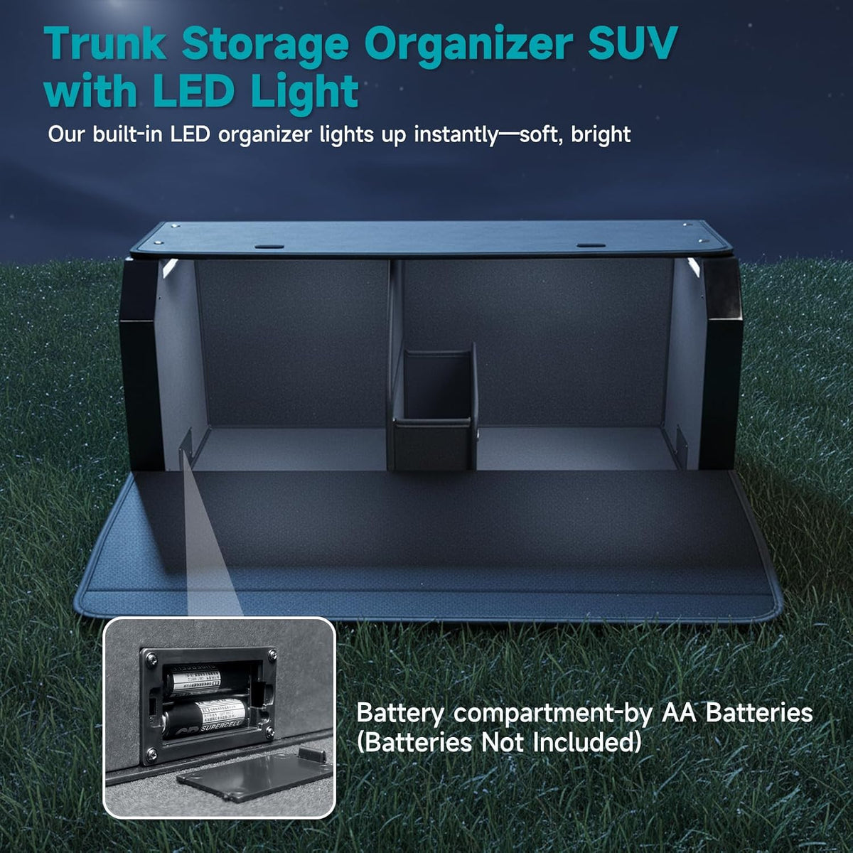 Car Trunk Organizers with LED Light, SUV Trunk Storage Box with Light