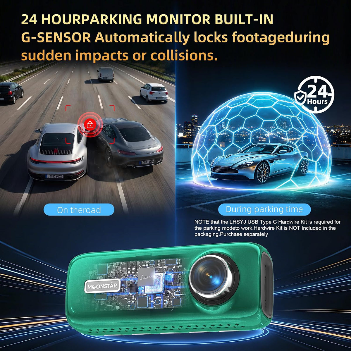 4K Dual Dash Cam Front and Rear,STARVIS 2 Sensor,UHD Car Camera,Green